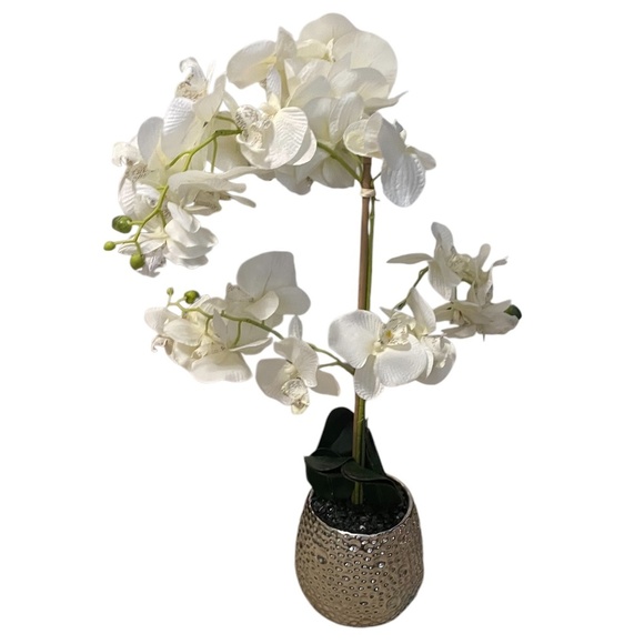 Artificial Orchid Flower Blooms, White, Includes Durable Metal Pot‎ - Picture 3 of 7